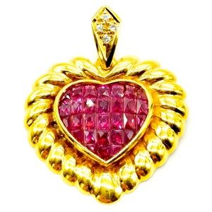 Ruby 3 ct heart shape  gold pendant